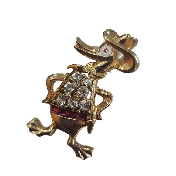 Vintage Plated Rhinestone Western Duck Brooch (A2415) - Picture 3 of 5